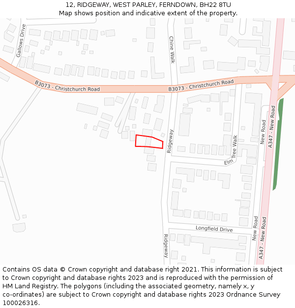 12, RIDGEWAY, WEST PARLEY, FERNDOWN, BH22 8TU: Location map and indicative extent of plot