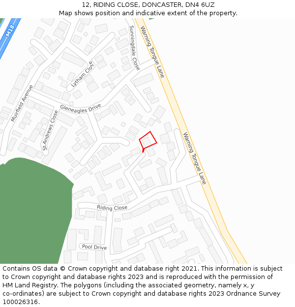 12, RIDING CLOSE, DONCASTER, DN4 6UZ: Location map and indicative extent of plot