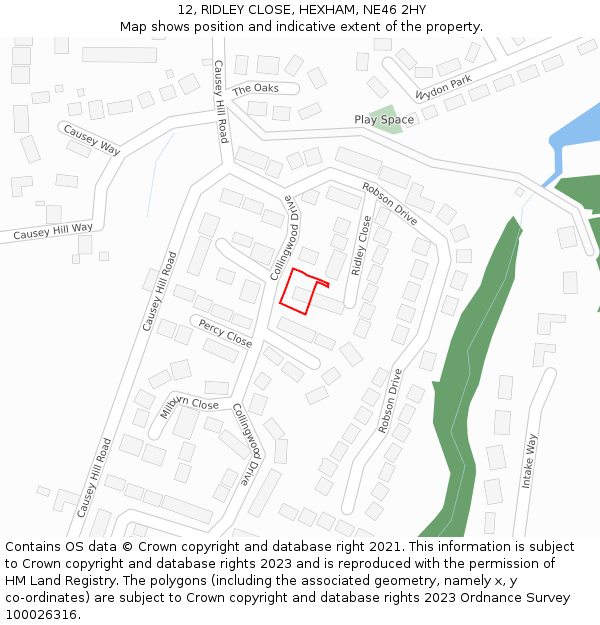 12, RIDLEY CLOSE, HEXHAM, NE46 2HY: Location map and indicative extent of plot