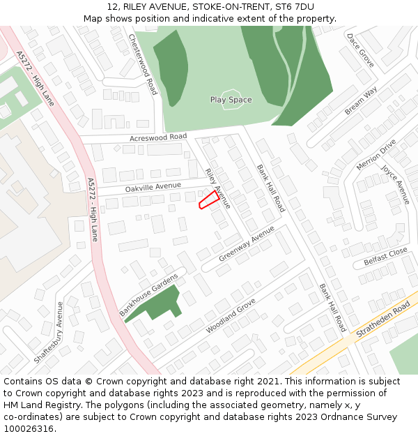 12, RILEY AVENUE, STOKE-ON-TRENT, ST6 7DU: Location map and indicative extent of plot