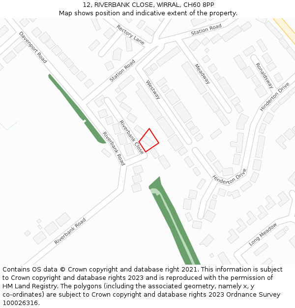 12, RIVERBANK CLOSE, WIRRAL, CH60 8PP: Location map and indicative extent of plot