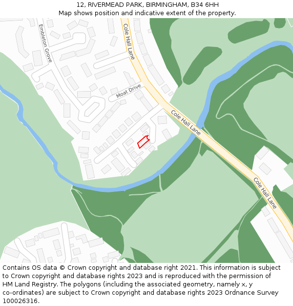 12, RIVERMEAD PARK, BIRMINGHAM, B34 6HH: Location map and indicative extent of plot