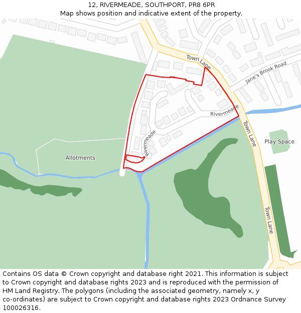 12, RIVERMEADE, SOUTHPORT, PR8 6PR: Location map and indicative extent of plot