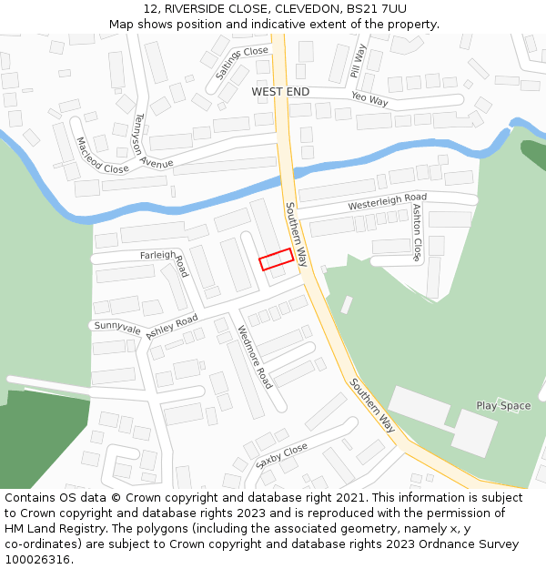 12, RIVERSIDE CLOSE, CLEVEDON, BS21 7UU: Location map and indicative extent of plot