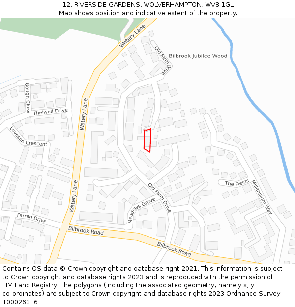 12, RIVERSIDE GARDENS, WOLVERHAMPTON, WV8 1GL: Location map and indicative extent of plot
