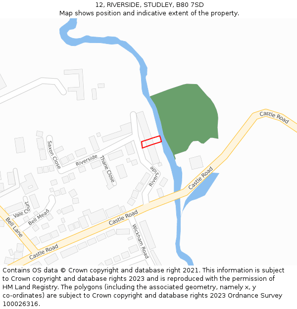 12, RIVERSIDE, STUDLEY, B80 7SD: Location map and indicative extent of plot