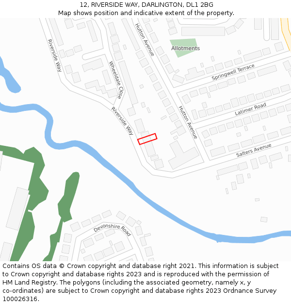 12, RIVERSIDE WAY, DARLINGTON, DL1 2BG: Location map and indicative extent of plot