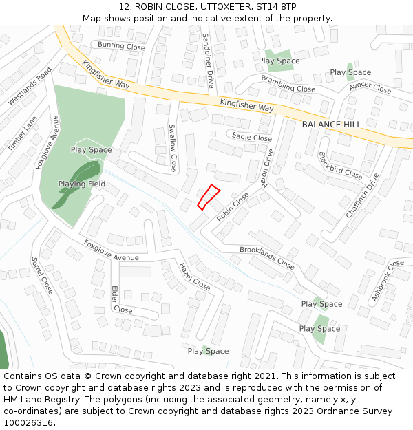 12, ROBIN CLOSE, UTTOXETER, ST14 8TP: Location map and indicative extent of plot