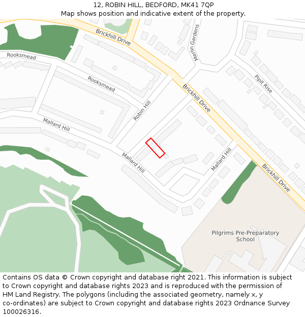 12, ROBIN HILL, BEDFORD, MK41 7QP: Location map and indicative extent of plot