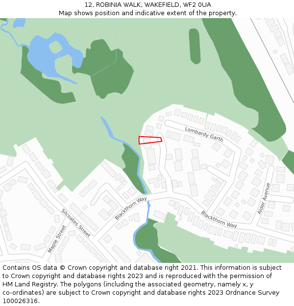 12, ROBINIA WALK, WAKEFIELD, WF2 0UA: Location map and indicative extent of plot