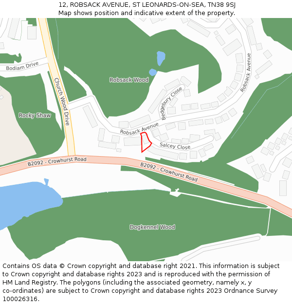 12, ROBSACK AVENUE, ST LEONARDS-ON-SEA, TN38 9SJ: Location map and indicative extent of plot