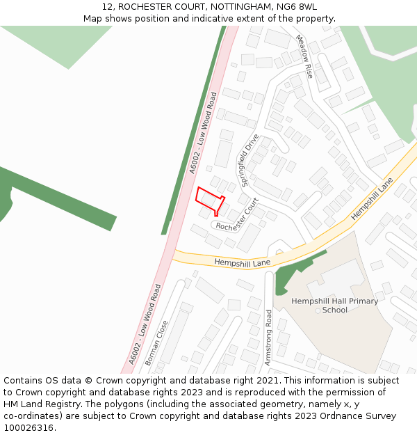 12, ROCHESTER COURT, NOTTINGHAM, NG6 8WL: Location map and indicative extent of plot