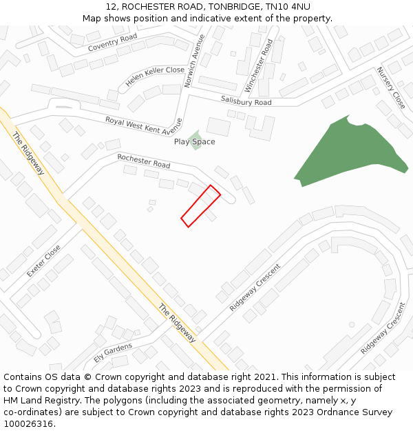 12, ROCHESTER ROAD, TONBRIDGE, TN10 4NU: Location map and indicative extent of plot