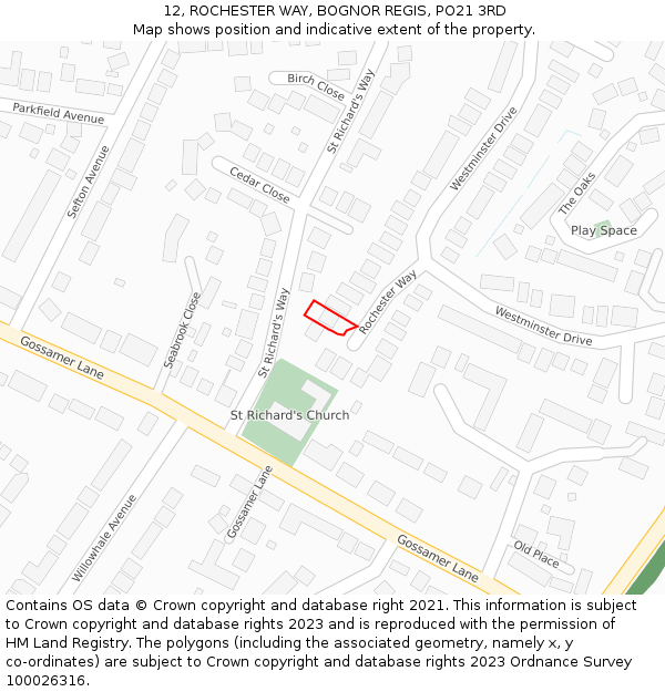 12, ROCHESTER WAY, BOGNOR REGIS, PO21 3RD: Location map and indicative extent of plot