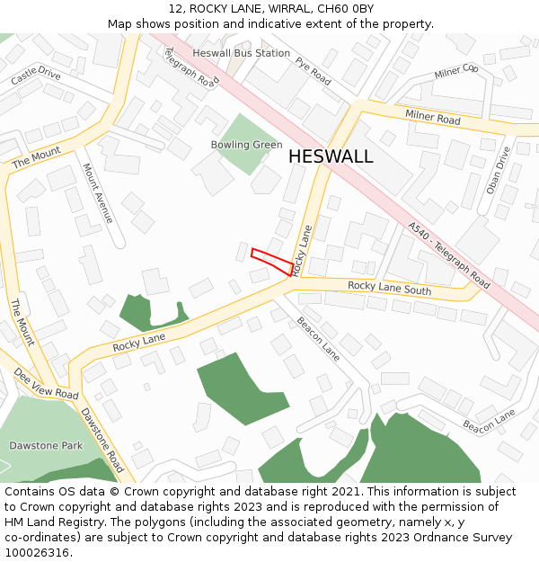 12, ROCKY LANE, WIRRAL, CH60 0BY: Location map and indicative extent of plot