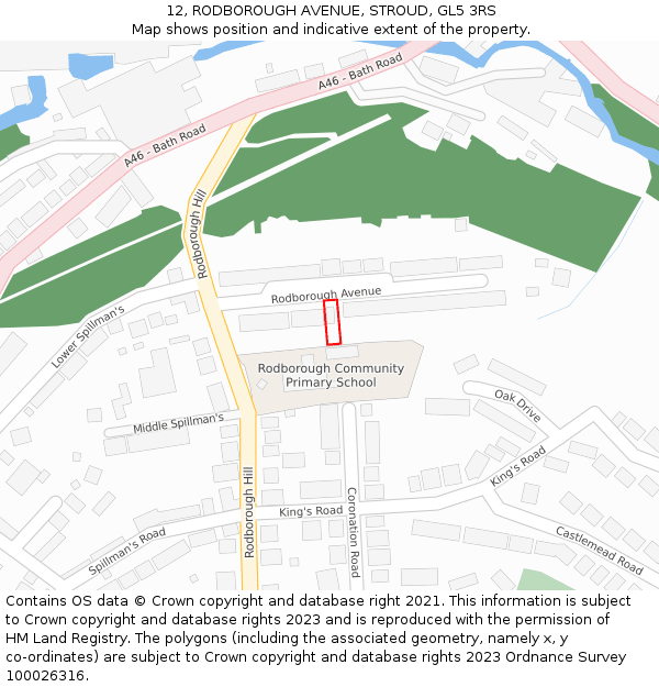 12, RODBOROUGH AVENUE, STROUD, GL5 3RS: Location map and indicative extent of plot