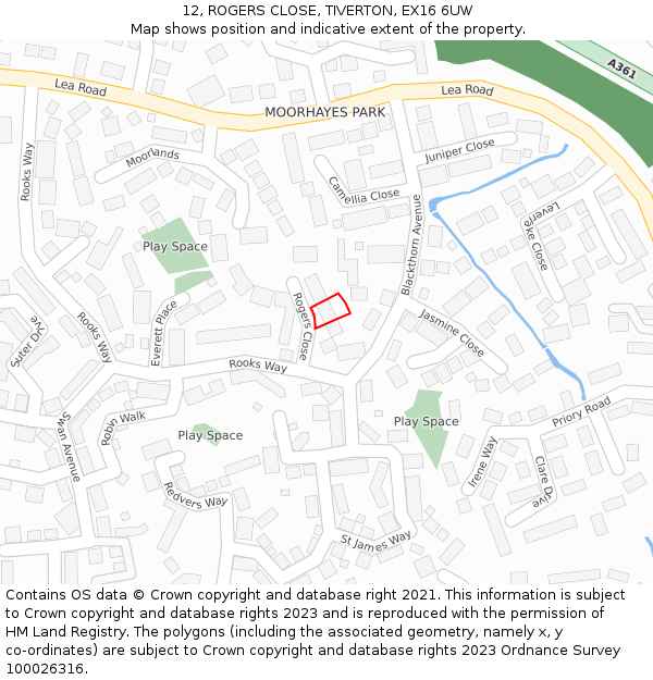 12, ROGERS CLOSE, TIVERTON, EX16 6UW: Location map and indicative extent of plot