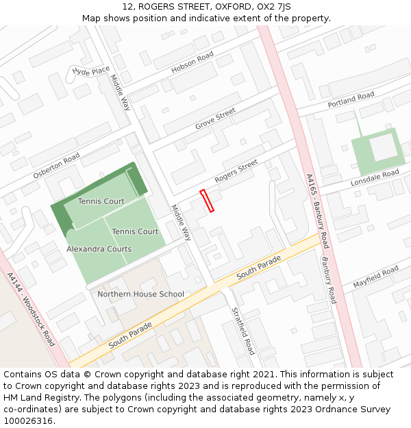 12, ROGERS STREET, OXFORD, OX2 7JS: Location map and indicative extent of plot