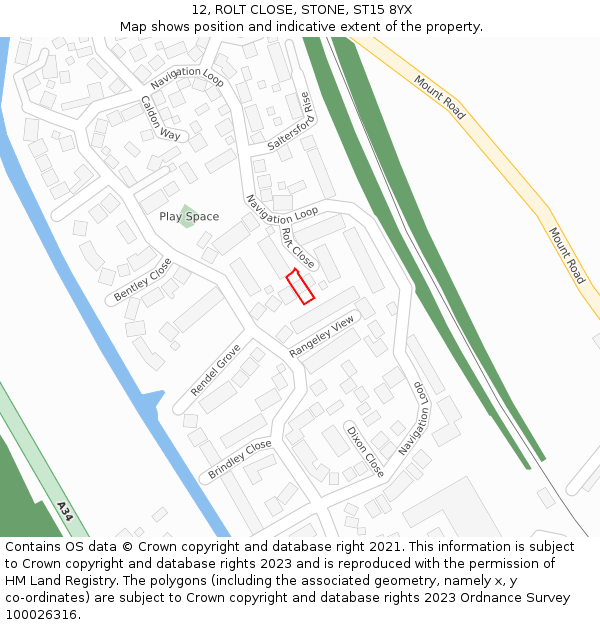 12, ROLT CLOSE, STONE, ST15 8YX: Location map and indicative extent of plot