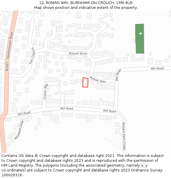 12, ROMAN WAY, BURNHAM-ON-CROUCH, CM0 8UE: Location map and indicative extent of plot
