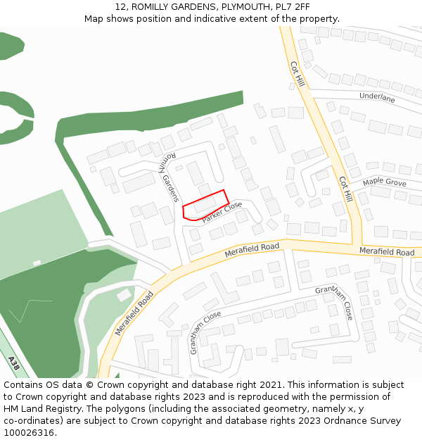 12, ROMILLY GARDENS, PLYMOUTH, PL7 2FF: Location map and indicative extent of plot