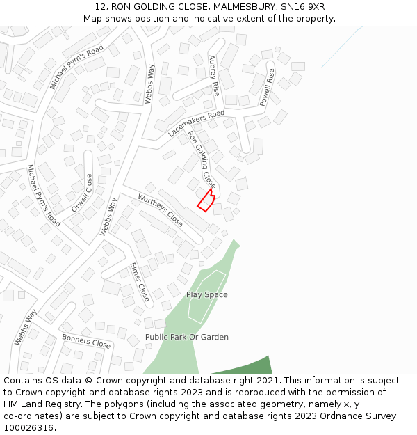 12, RON GOLDING CLOSE, MALMESBURY, SN16 9XR: Location map and indicative extent of plot