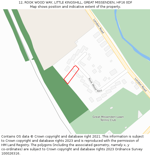 12, ROOK WOOD WAY, LITTLE KINGSHILL, GREAT MISSENDEN, HP16 0DF: Location map and indicative extent of plot