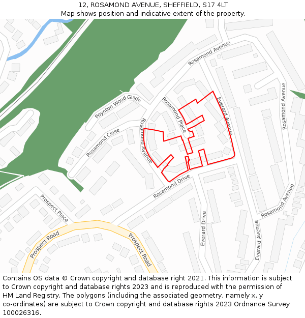 12, ROSAMOND AVENUE, SHEFFIELD, S17 4LT: Location map and indicative extent of plot