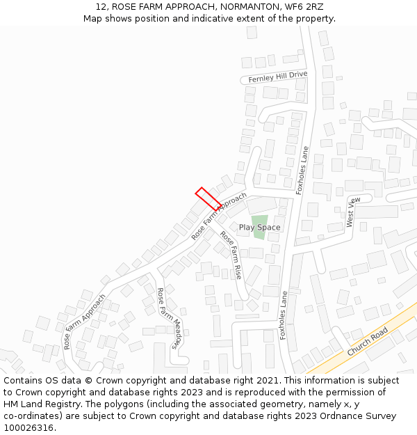 12, ROSE FARM APPROACH, NORMANTON, WF6 2RZ: Location map and indicative extent of plot