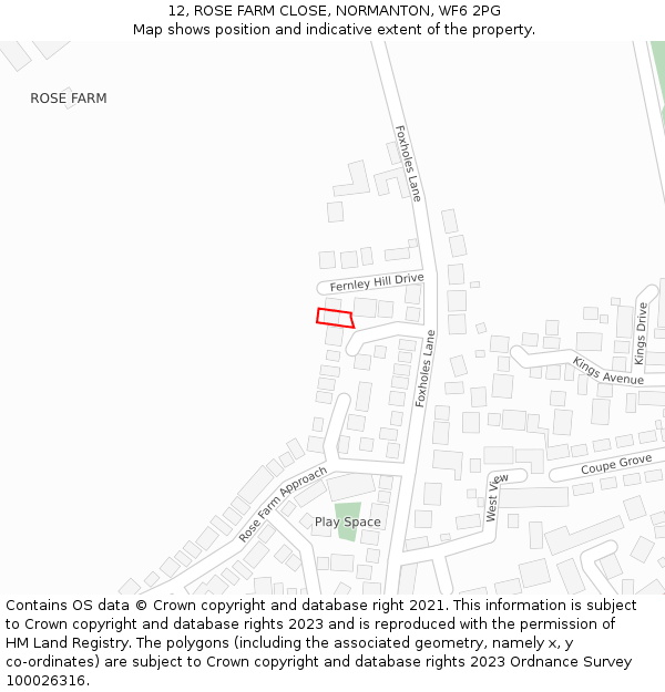 12, ROSE FARM CLOSE, NORMANTON, WF6 2PG: Location map and indicative extent of plot