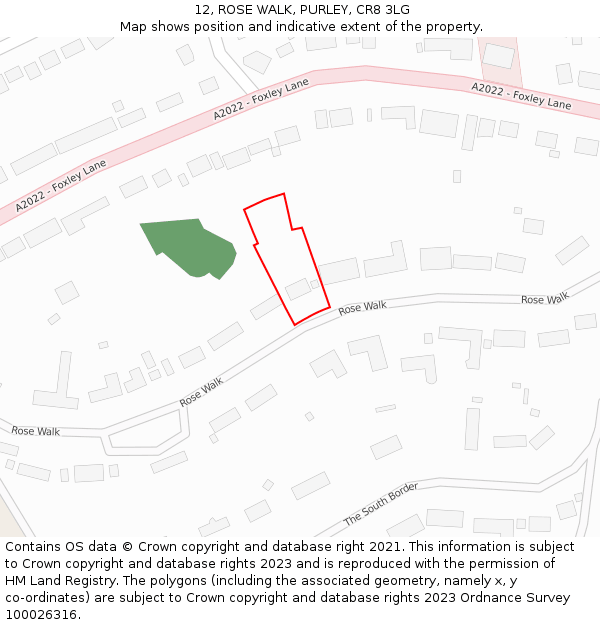 12, ROSE WALK, PURLEY, CR8 3LG: Location map and indicative extent of plot