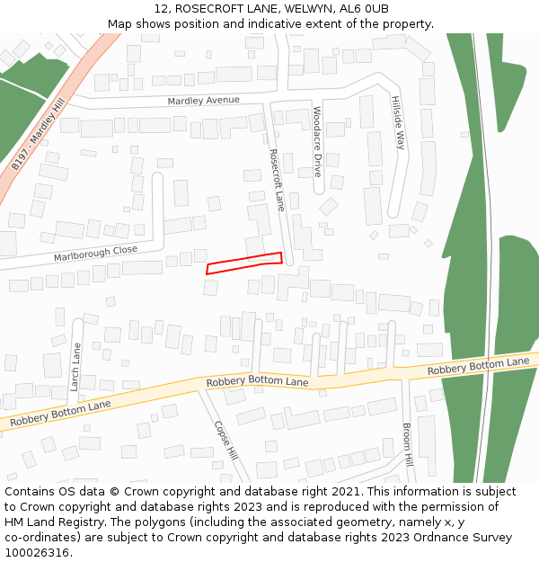 12, ROSECROFT LANE, WELWYN, AL6 0UB: Location map and indicative extent of plot