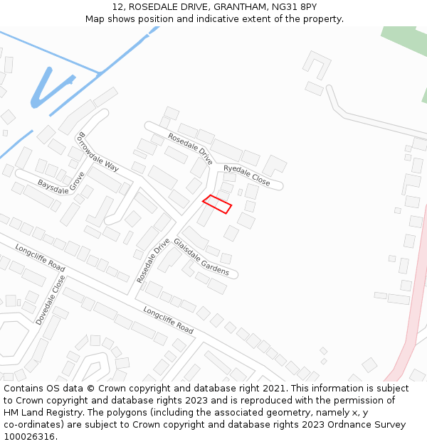 12, ROSEDALE DRIVE, GRANTHAM, NG31 8PY: Location map and indicative extent of plot