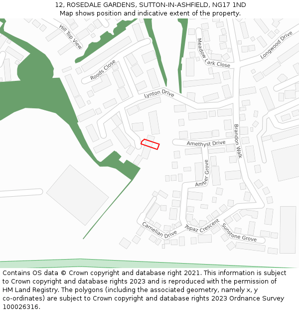 12, ROSEDALE GARDENS, SUTTON-IN-ASHFIELD, NG17 1ND: Location map and indicative extent of plot