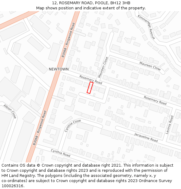 12, ROSEMARY ROAD, POOLE, BH12 3HB: Location map and indicative extent of plot