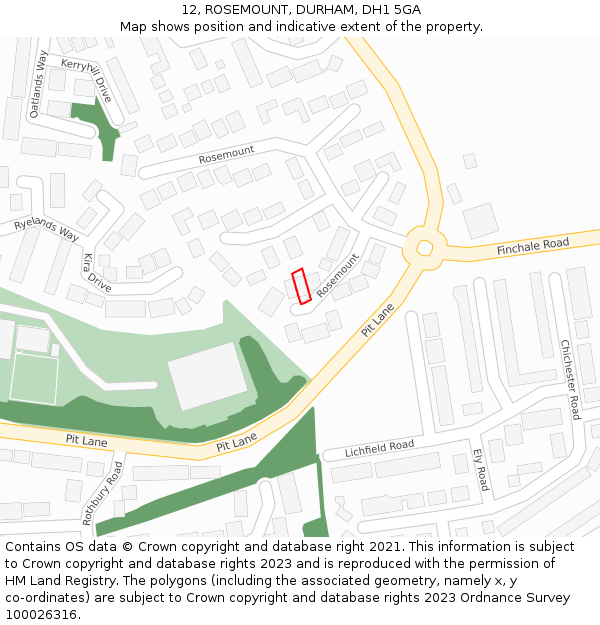 12, ROSEMOUNT, DURHAM, DH1 5GA: Location map and indicative extent of plot