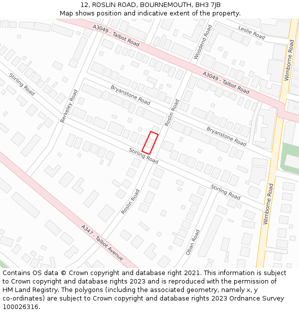 12, ROSLIN ROAD, BOURNEMOUTH, BH3 7JB: Location map and indicative extent of plot