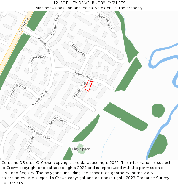 12, ROTHLEY DRIVE, RUGBY, CV21 1TS: Location map and indicative extent of plot