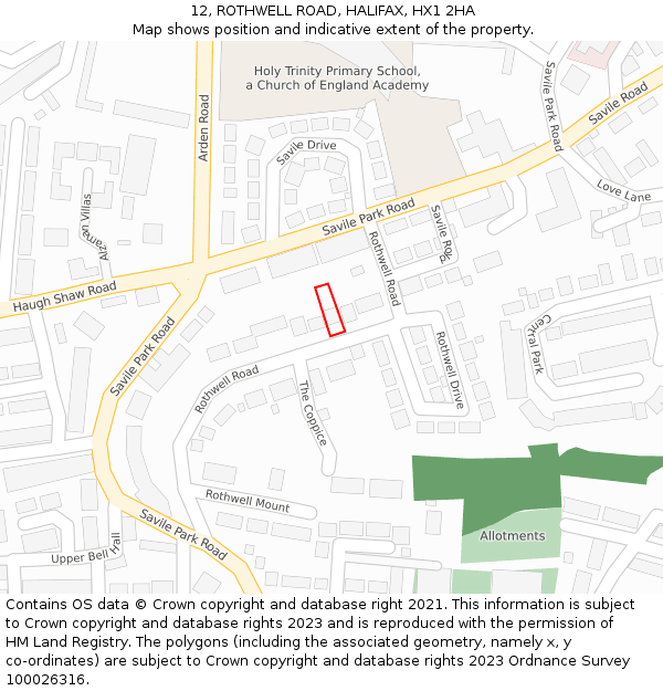 12, ROTHWELL ROAD, HALIFAX, HX1 2HA: Location map and indicative extent of plot