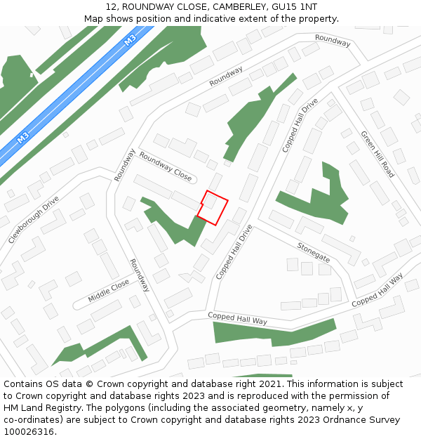 12, ROUNDWAY CLOSE, CAMBERLEY, GU15 1NT: Location map and indicative extent of plot