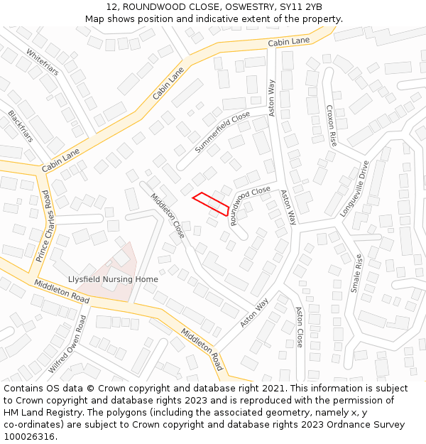 12, ROUNDWOOD CLOSE, OSWESTRY, SY11 2YB: Location map and indicative extent of plot