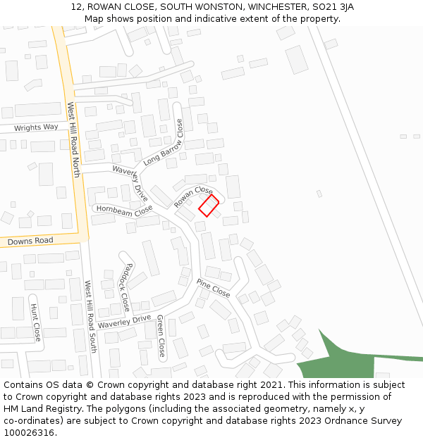 12, ROWAN CLOSE, SOUTH WONSTON, WINCHESTER, SO21 3JA: Location map and indicative extent of plot