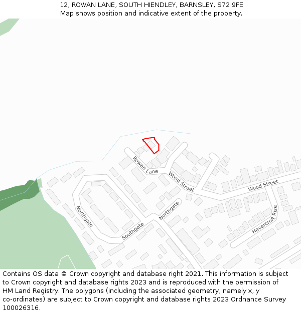 12, ROWAN LANE, SOUTH HIENDLEY, BARNSLEY, S72 9FE: Location map and indicative extent of plot