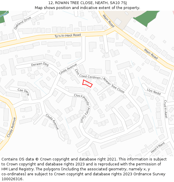 12, ROWAN TREE CLOSE, NEATH, SA10 7SJ: Location map and indicative extent of plot