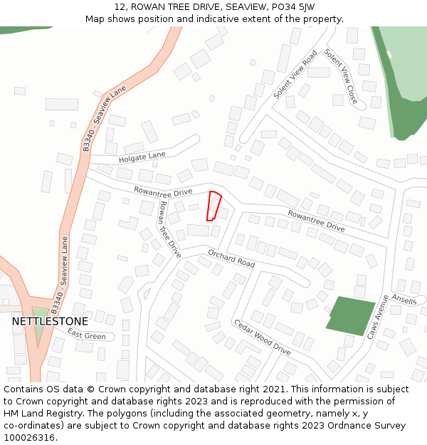 12, ROWAN TREE DRIVE, SEAVIEW, PO34 5JW: Location map and indicative extent of plot