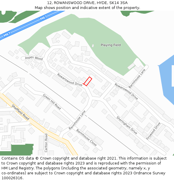 12, ROWANSWOOD DRIVE, HYDE, SK14 3SA: Location map and indicative extent of plot
