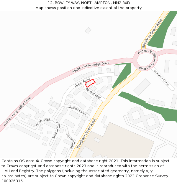 12, ROWLEY WAY, NORTHAMPTON, NN2 8XD: Location map and indicative extent of plot