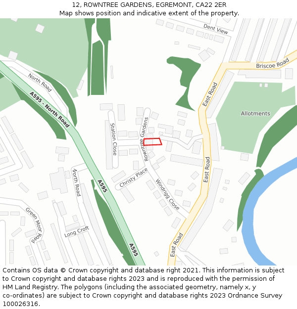 12, ROWNTREE GARDENS, EGREMONT, CA22 2ER: Location map and indicative extent of plot