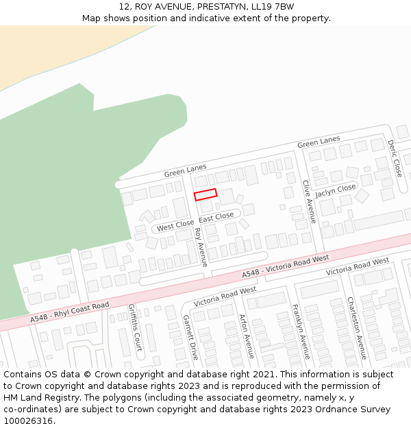 12, ROY AVENUE, PRESTATYN, LL19 7BW: Location map and indicative extent of plot