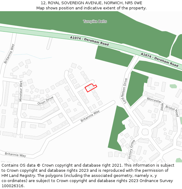 12, ROYAL SOVEREIGN AVENUE, NORWICH, NR5 0WE: Location map and indicative extent of plot